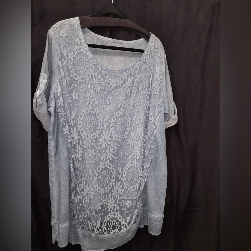 Cotton silk blouse from Italy white: Lace